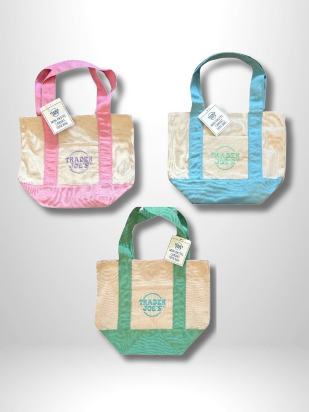 TRADER JOE'S | NWT Authentic Canvas Mini Tote Bags | Spring Colors | Set Of 3